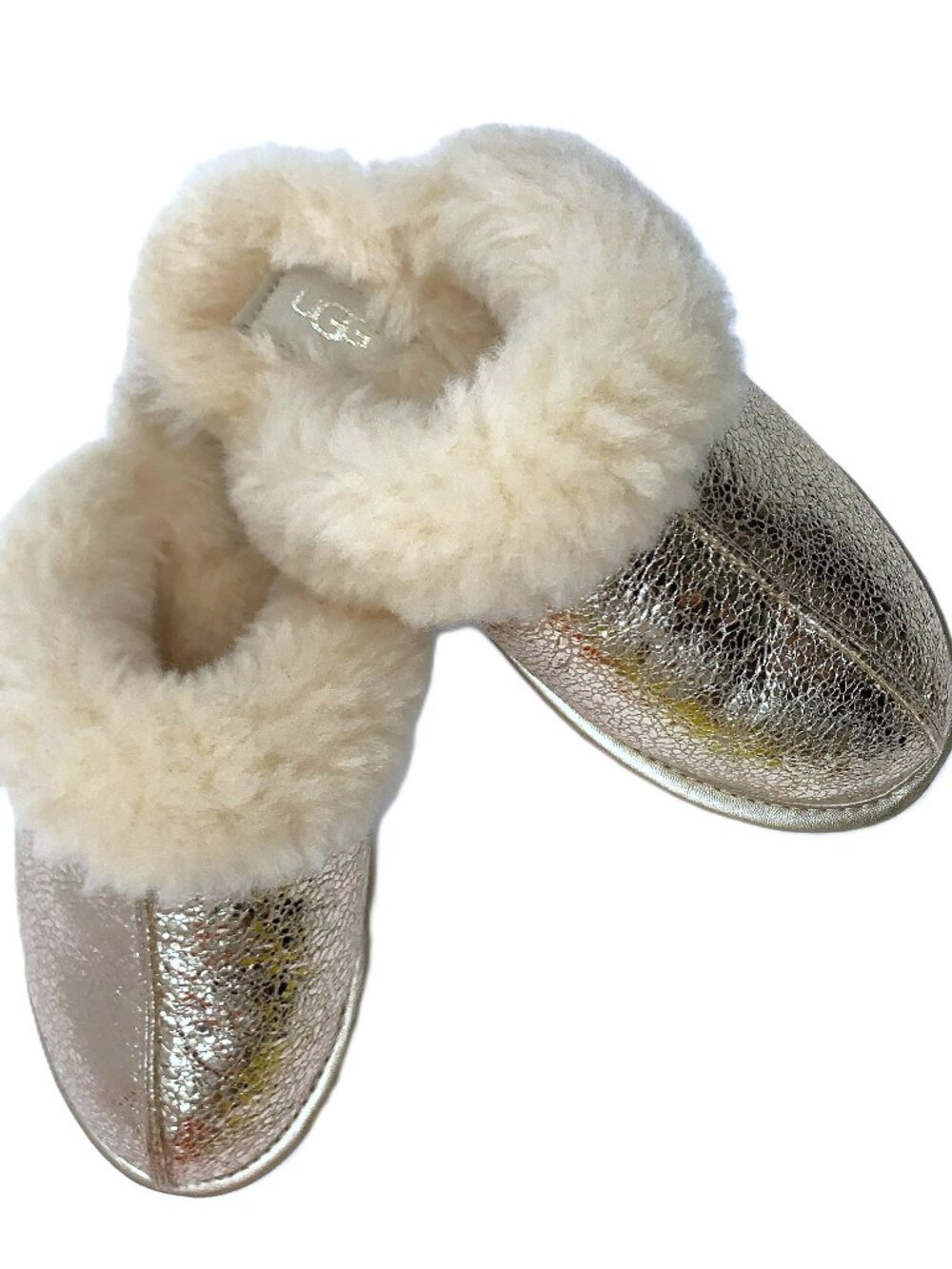 UGG Scuffette II Gold Metallic Sparkle Sheepskin Mule Slippers Women's US Size 5